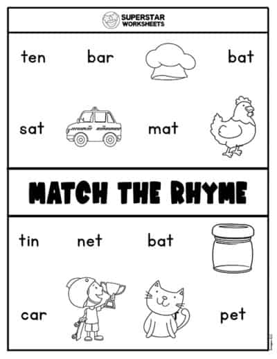 Rhyming Worksheets for Kindergarten - Superstar Worksheets