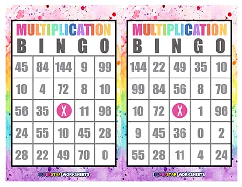 Multiplication Bingo Superstar Worksheets