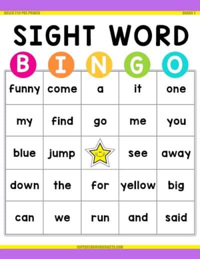 Sight Word BINGO - Superstar Worksheets