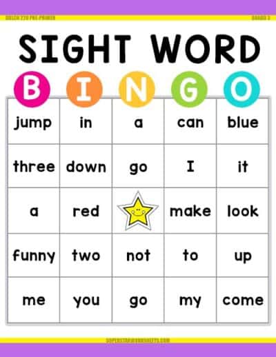 Sight Word BINGO - Superstar Worksheets