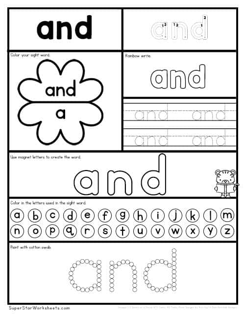 pre k words printable