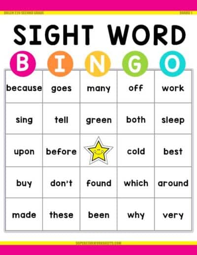 Sight Word Bingo Superstar Worksheets 5024