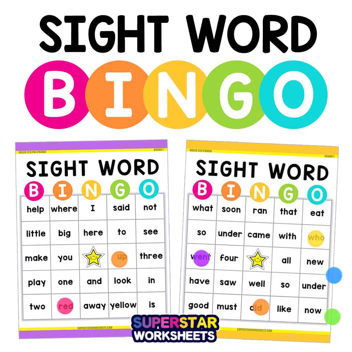 Sight Word BINGO Superstar Worksheets