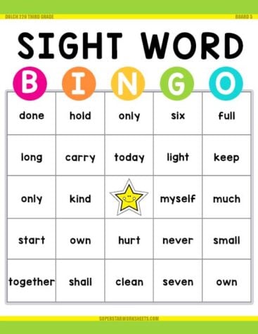 Sight Word BINGO - Superstar Worksheets