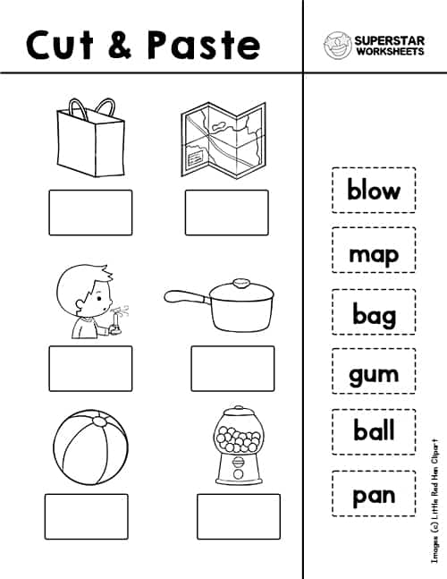 rhyming words cut and paste worksheets