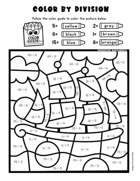 Division Color by Number Superstar Worksheets Division Color by Number Superstar Worksheets