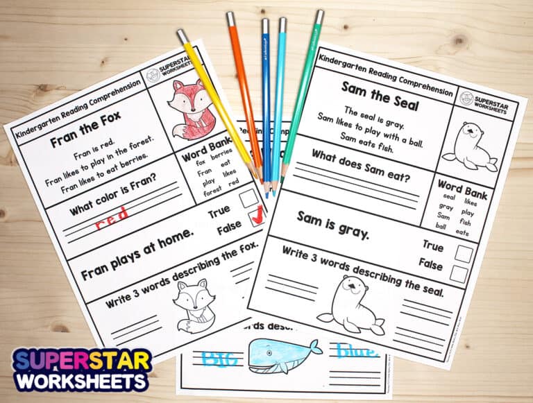 Kindergarten Reading Comprehension Worksheets - Superstar Worksheets