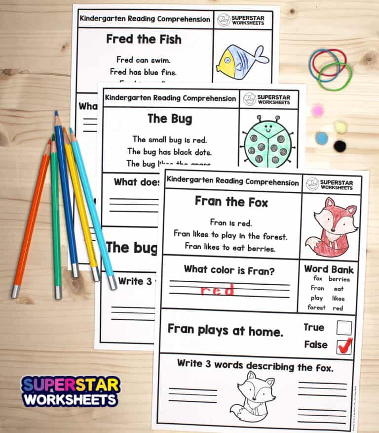 Kindergarten Reading Comprehension Worksheets - Superstar Worksheets