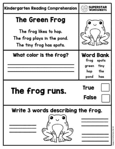 Kindergarten Reading Comprehension Worksheets - Superstar Worksheets