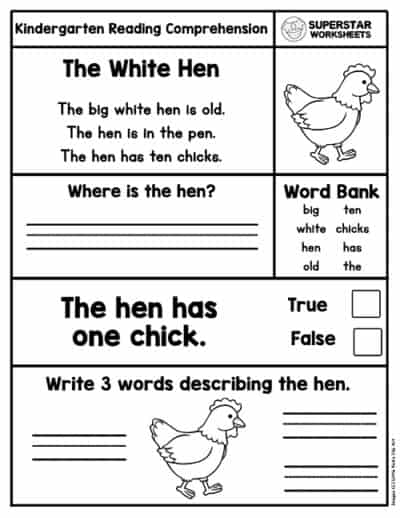 Kindergarten Reading Comprehension Worksheets - Superstar Worksheets