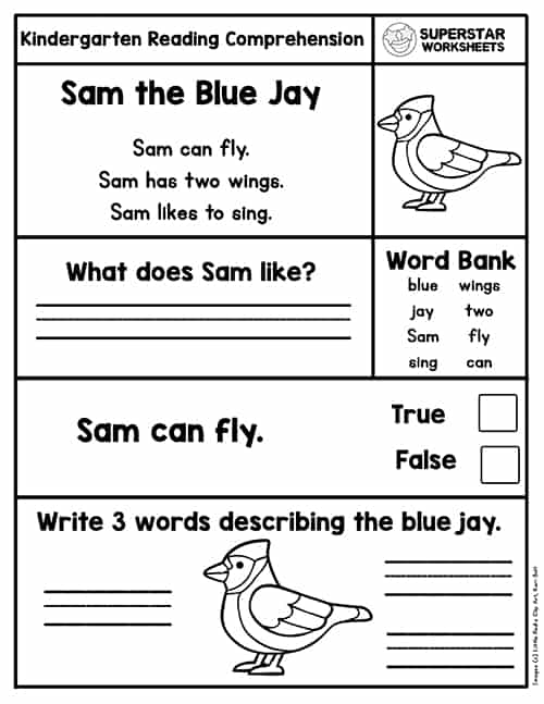 Kindergarten Reading Comprehension Worksheets - Superstar Worksheets