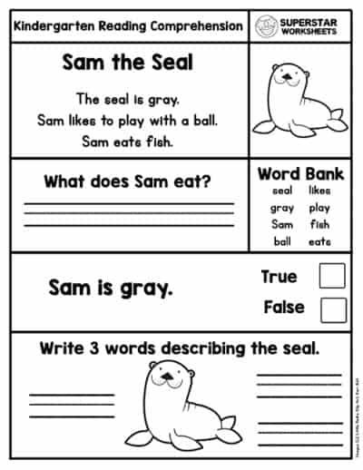 Kindergarten Reading Comprehension Worksheets - Superstar Worksheets