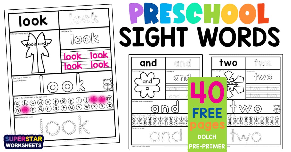 Preschool Sight Word Worksheets - Superstar Worksheets