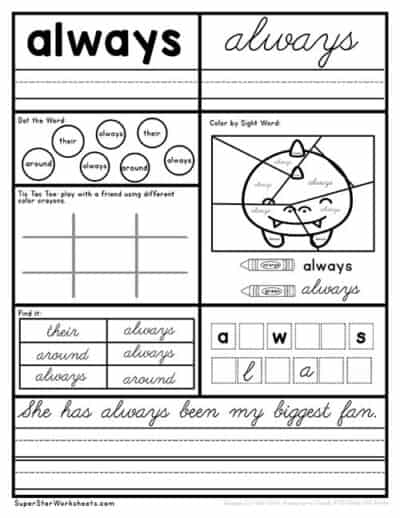 Second Grade Sight Word Worksheets Superstar Worksheets