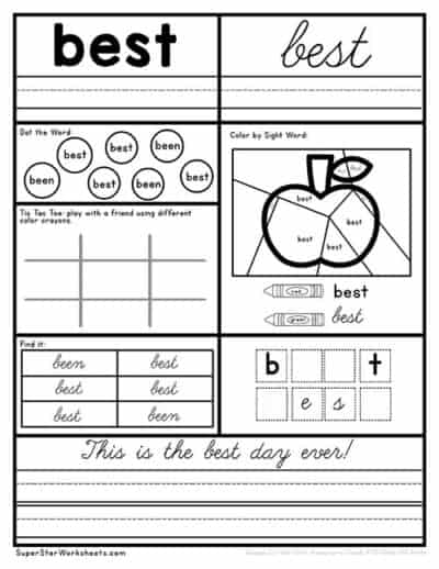 Second Grade Sight Word Worksheets - Superstar Worksheets