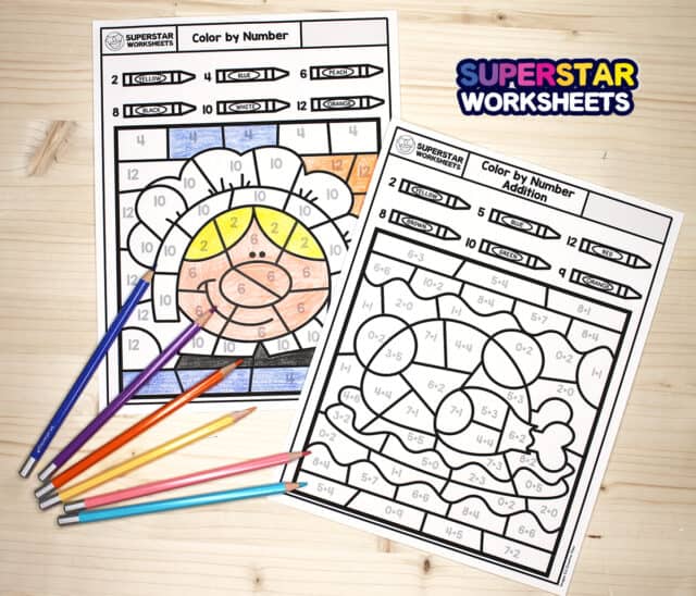Thanksgiving Color By Number Superstar Worksheets