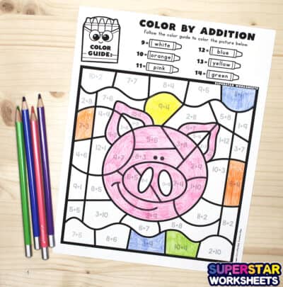 Addition Color By Number - Superstar Worksheets