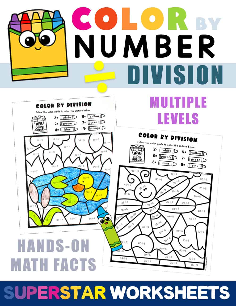 division-color-by-number-superstar-worksheets