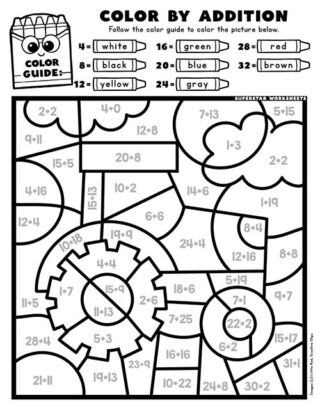 Addition Color By Number - Superstar Worksheets