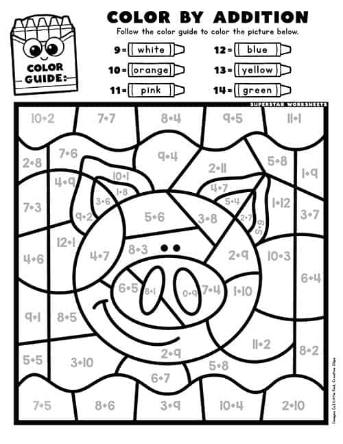 Addition Color By Number - Superstar Worksheets