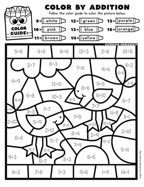 Addition Coloring Worksheets Worksheets For Kindergarten