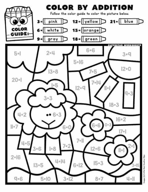 Addition Color By Number - Superstar Worksheets