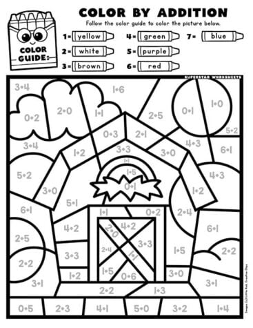 Addition Color By Number - Superstar Worksheets