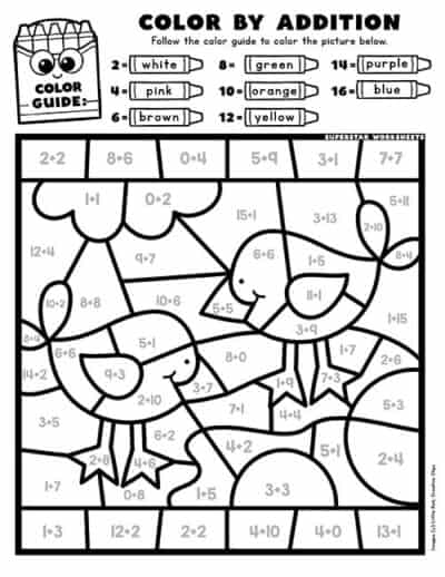 Addition Color By Number - Superstar Worksheets