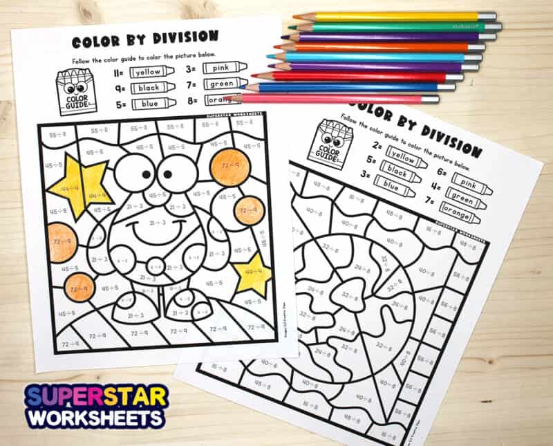 Division Color by Number Superstar Worksheets