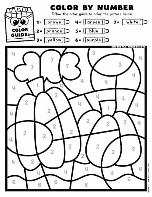 Fall color by number worksheets - Active Little Kids
