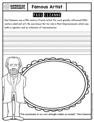 Famous Artist Worksheets Superstar Worksheets   FamousArtistCezanne 320x414 