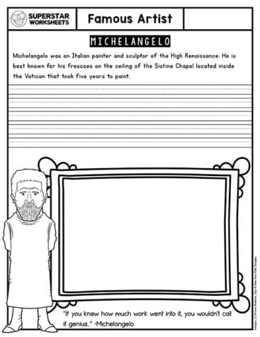 Famous Artist Worksheets Superstar Worksheets   FamousArtistMichelangelo 367x475 