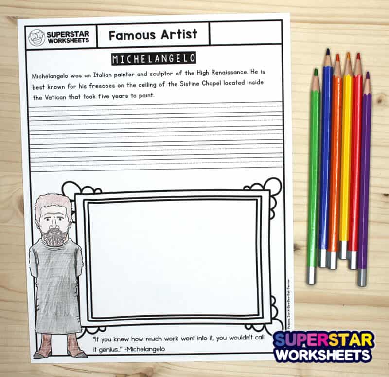 Famous Artist Worksheets Superstar Worksheets   FamousArtistPrintables 800x774 