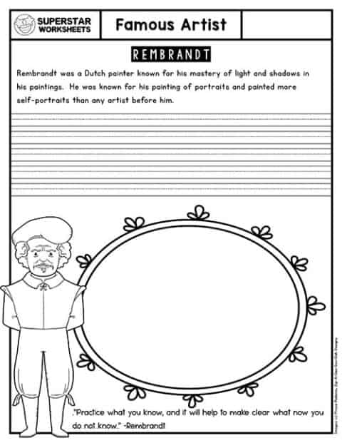 Famous Artist Worksheets Superstar Worksheets   FamousArtistRembrandt 480x621 