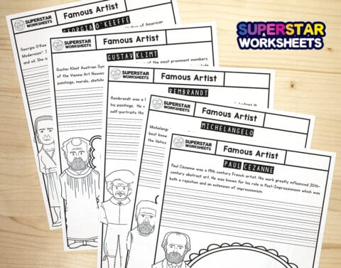 Famous Artist Worksheets Superstar Worksheets   FamousArtists 2 480x377 