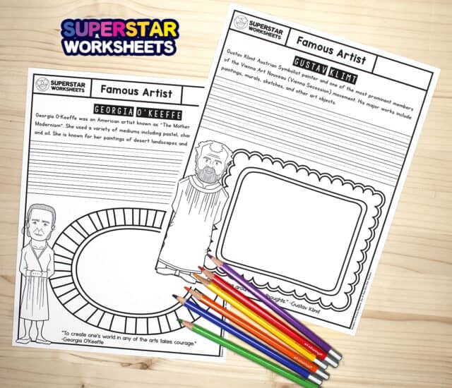 Famous Artist Worksheets Superstar Worksheets   FamousArtistsJournalPage 640x550 