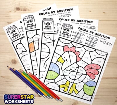 Addition Color By Number - Superstar Worksheets