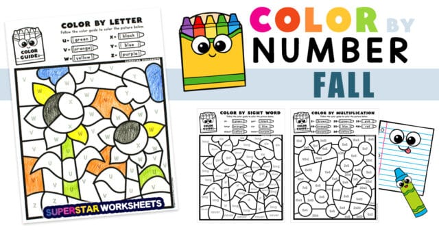 Fall Color By Number Superstar Worksheets 0917