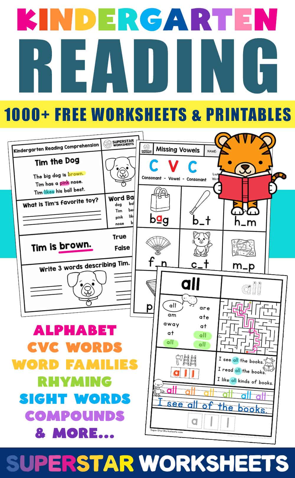 Kindergarten Reading Worksheets - Superstar Worksheets