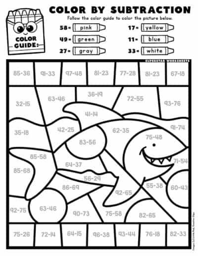 Subtraction Color By Number - Superstar Worksheets
