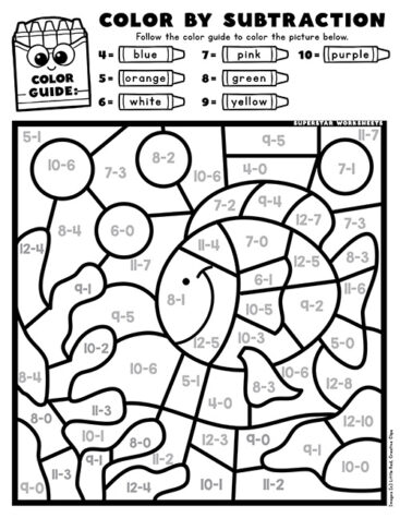 Subtraction Color By Number - Superstar Worksheets