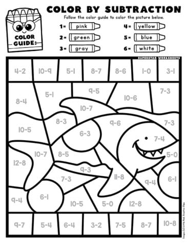 Subtraction Color By Number - Superstar Worksheets