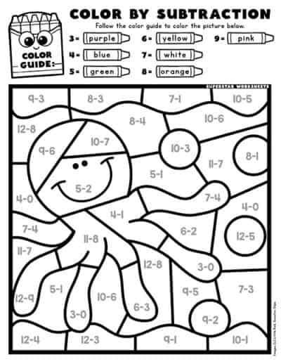 Subtraction Color By Number - Superstar Worksheets