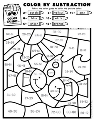 Subtraction Color By Number - Superstar Worksheets