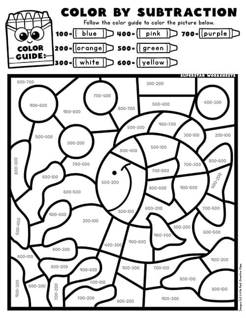 Subtration Color By Number Planets