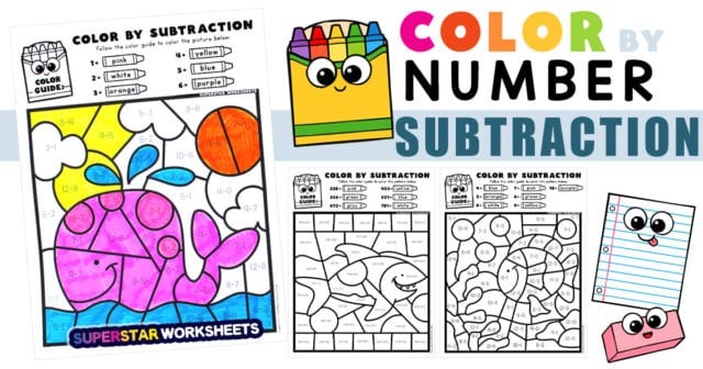 subtraction-color-by-number-superstar-worksheets