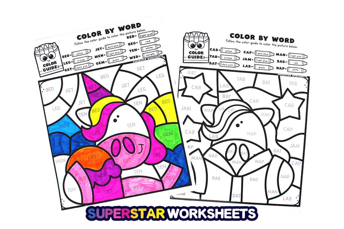 Unicorn Color By Number - Superstar Worksheets