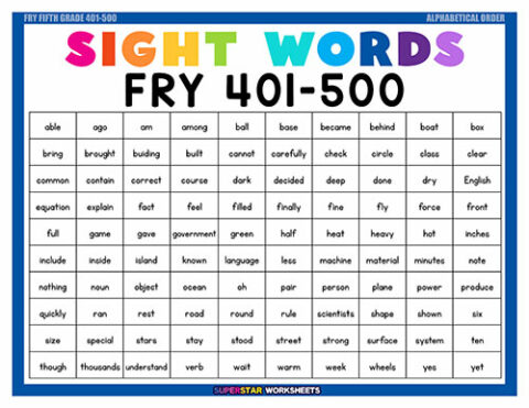 Fry Sight Words - Superstar Worksheets