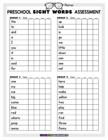 Sight Word Assessments - Superstar Worksheets