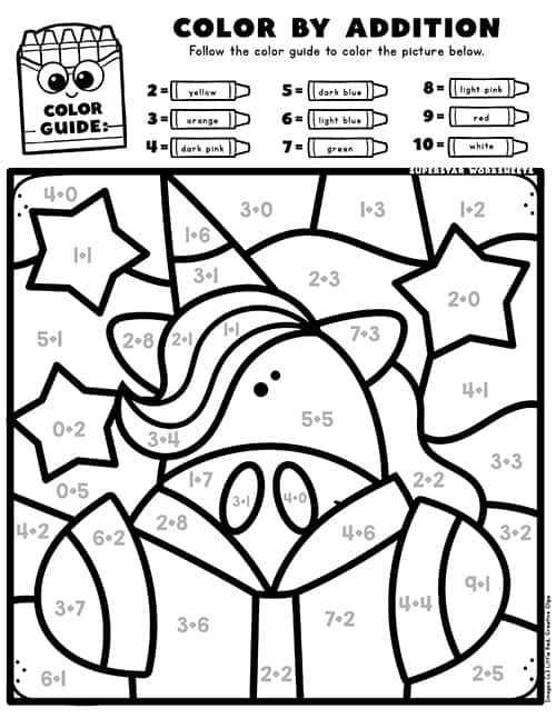 Unicorn Color By Number - Superstar Worksheets